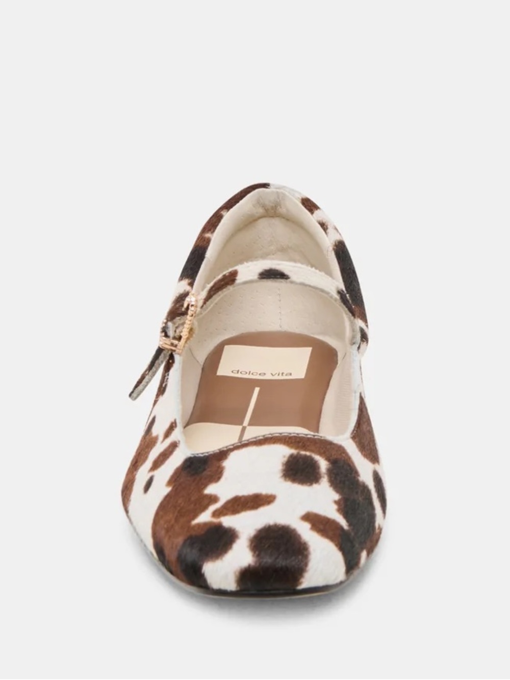 Dolce Vita Brown and White Cow-Print Mary Jane Flats with Strap - Picture 6 of 13